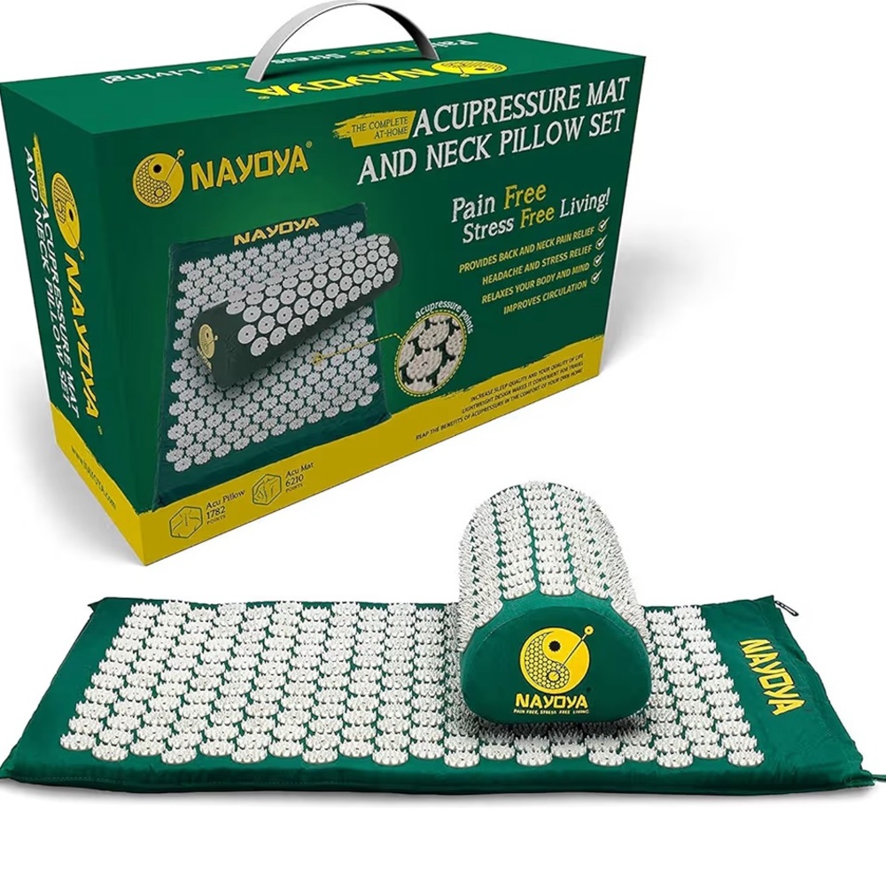 Nayoya Acupressure Mat and Pillow Set - Green & White